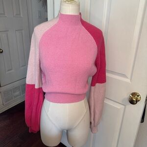 Showpo Pink color block soft pink, bright pink, classic pink mock neck Sweater